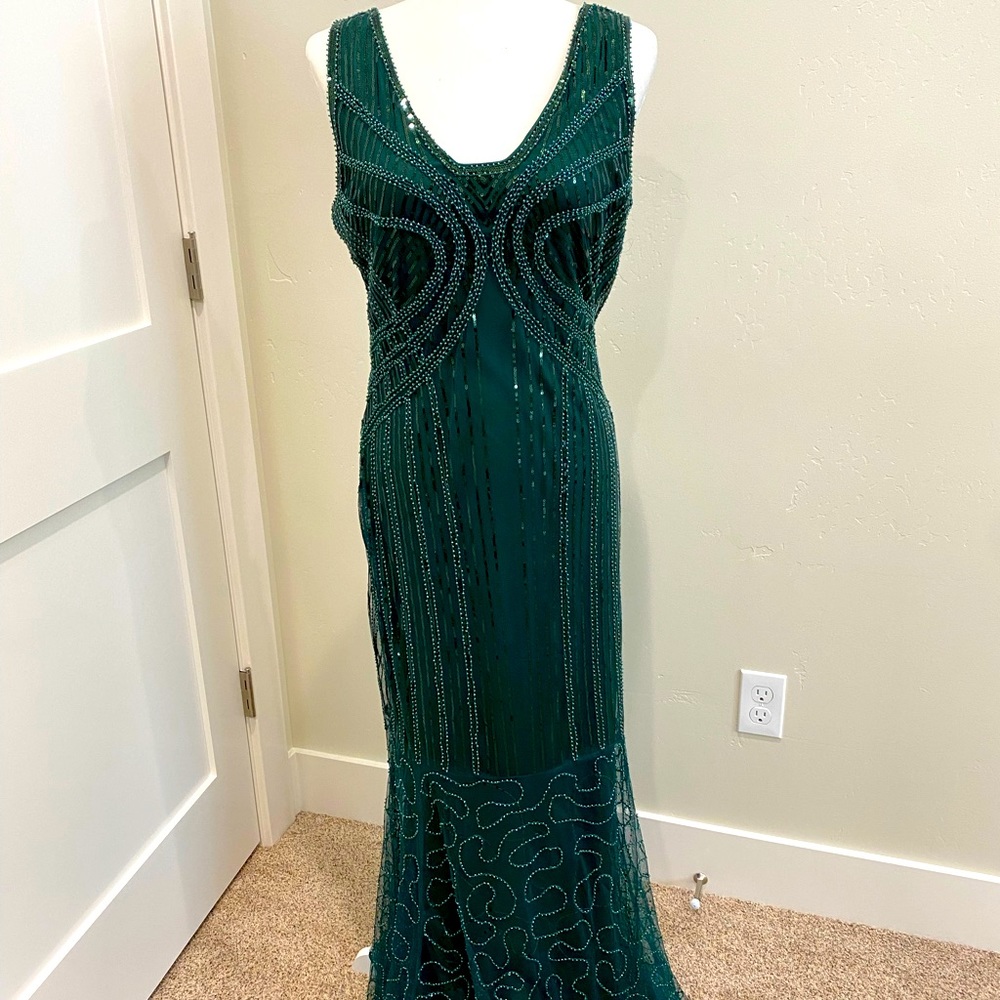 1920s green beaded long dress size large